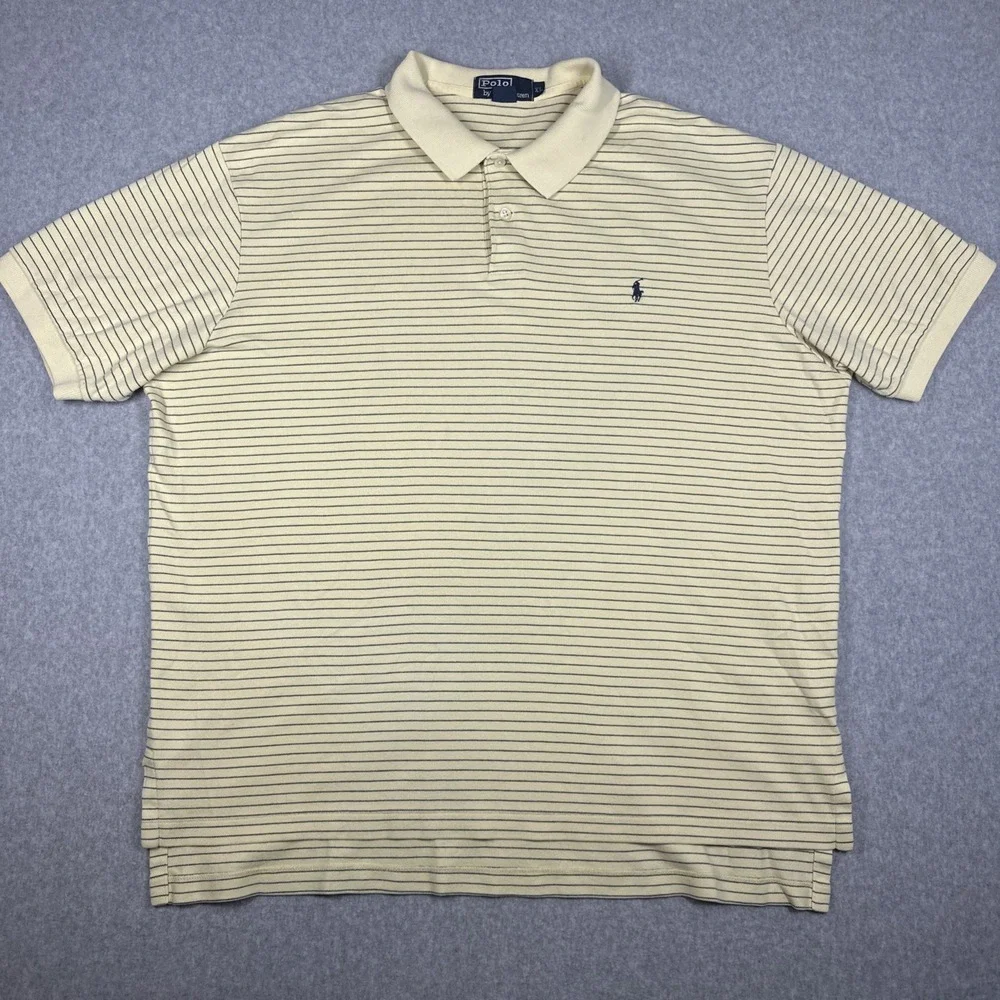 Vintage Polo Ralph Lauren Stripped Polo Shirt Men's XL Yellow Navy Made USA